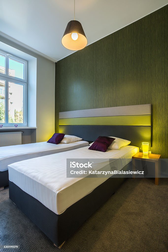 Beauty hotel room interior Beauty hotel room interior with two single beds Apartment Stock Photo