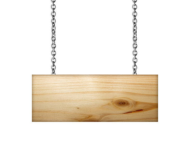 istock Wooden sign hanging on a chain isolated on white 530121005