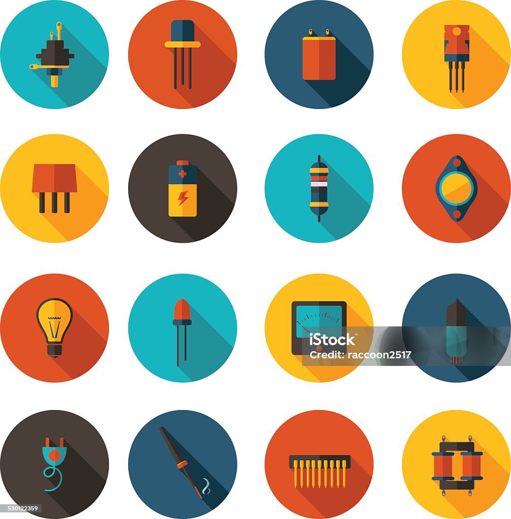 flat icons radio parts the main parts in vector format. Battery stock vector