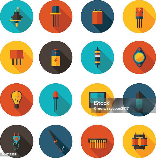 Flat Icons Radio Parts Stock Illustration - Download Image Now - Battery, Business Finance and Industry, Cable