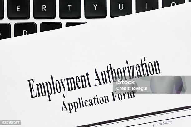 Employment Authorization Application Form Stock Photo - Download Image Now - Application Form, Applying, Authority