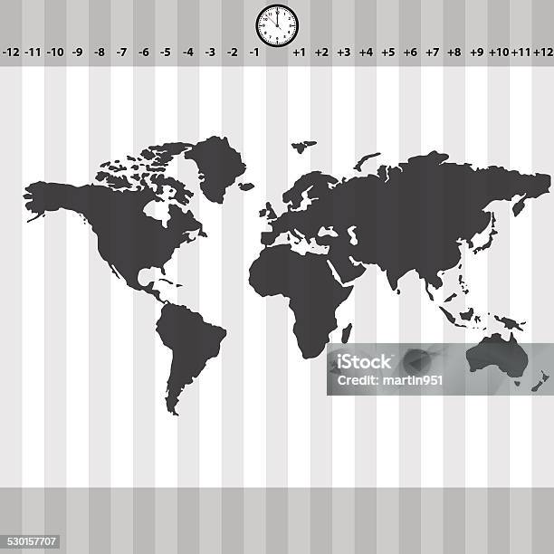 Ilustración de Zonas Horarias Mapa Mundial Con Reloj Y Rayas Eps10 y más Vectores Libres de Derechos de Zona horaria