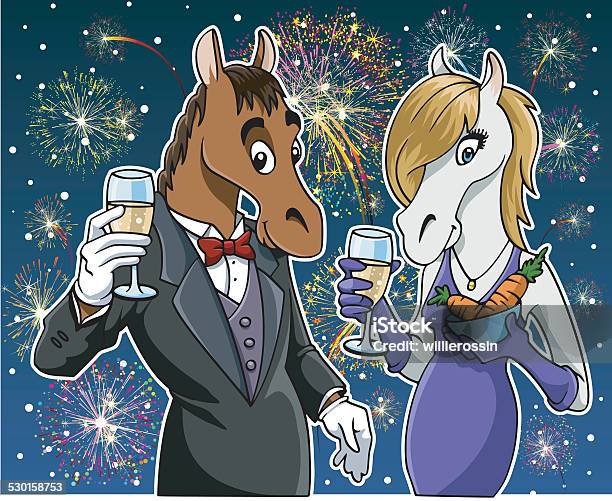 Happy New Year Horse Stock Illustration - Download Image Now - Horse, Champagne, Drinking
