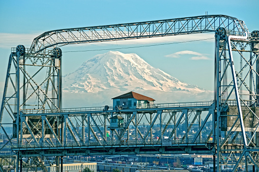 Mount Rainier through Steel Bridge in Tacoma WA