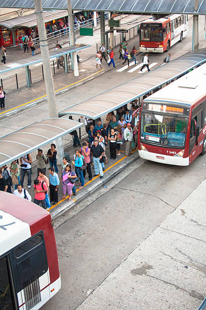 bus terminal Sao Paulo, Brazil, April 01, 2009: View of people waiting for urban buses in Bandeira Bus Terminal, São Paulo, Brazil Anhangabáu stock pictures, royalty-free photos & images