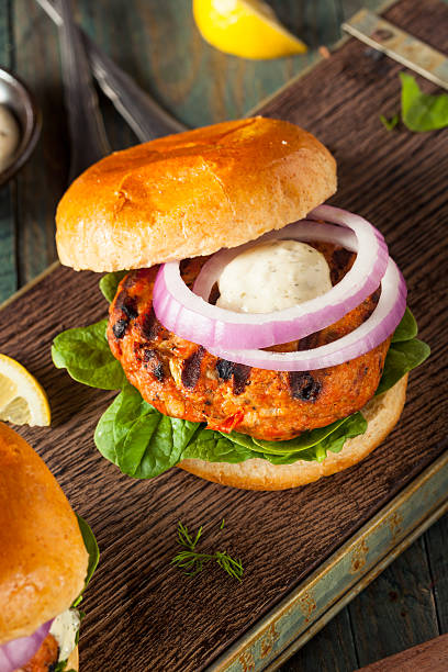 istock Homemade Salmon Burger with Tartar Sauce 530184518