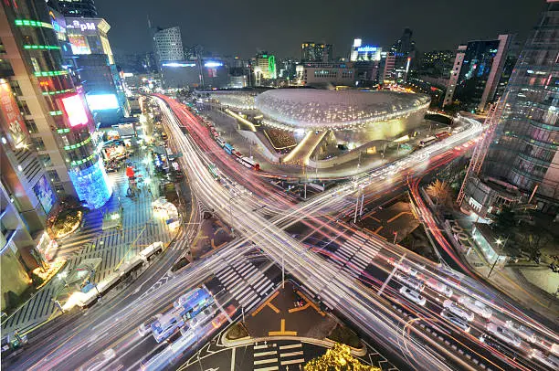 the nightview of DDP and light trail