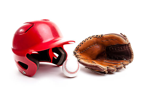 Baseball Helmet, Glove and Ball on White Background