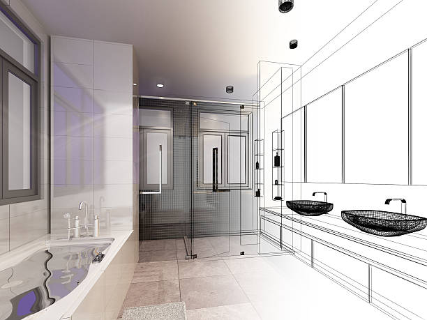 istock abstract sketch design of interior bathroom 530186330