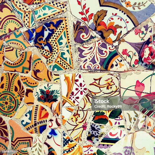 Mosaic At Park Guell Barcelona Stock Photo - Download Image Now - Antoni Gaudí, Innovation, Adulation