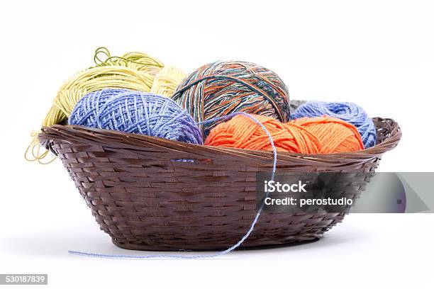 Different Colour Yarn In A Basket Stock Photo - Download Image Now - Art And Craft, Basket, Blue
