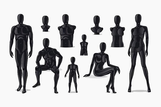 Mannequins vector. Fashion clothing store mannequins, shop window mannequin set
