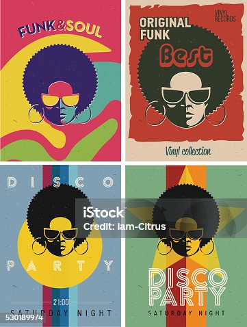 istock Disco party event flyers set. Collection of the vintage posters. 530189974