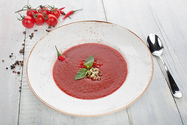 istock Tomato gazpacho soup with pepper and garlic 530190414