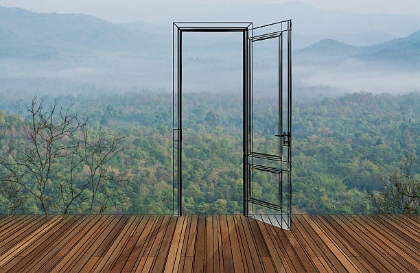 istock Landscape behind the opening door 530192478