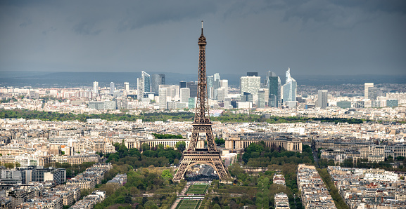 Paris, France - cityscape with Trocadero gardens and Eiffel Tower. UNESCO World Heritage Site.
