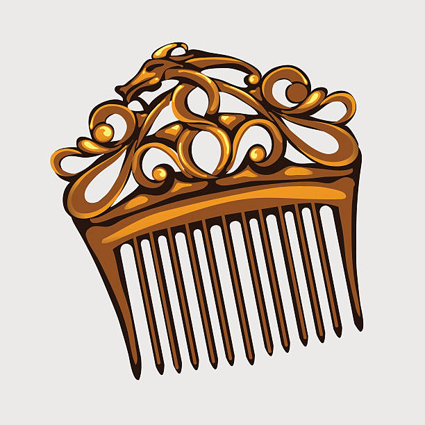 Vintage wooden comb for hair, single vector isolated