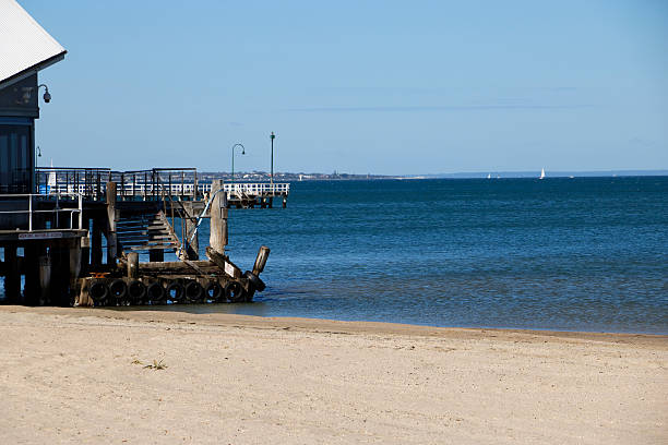 istock Old Jetty on Beach and Longer Pier in Background 530198444