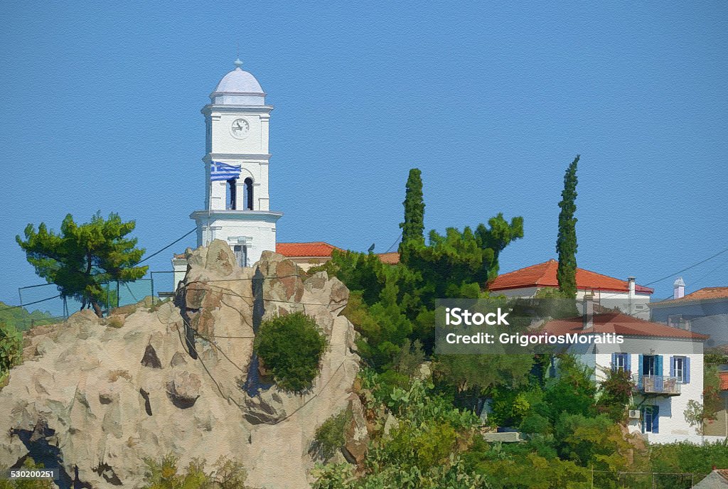 Clock Tower - Poros Island Poros island in Greece. Photography rendered as painting with texture. Bell Tower - Tower Stock Photo Clock Tower - Poros Island Poros island in Greece. Photography rendered as painting with texture. Bell Tower - Tower Stock Photo