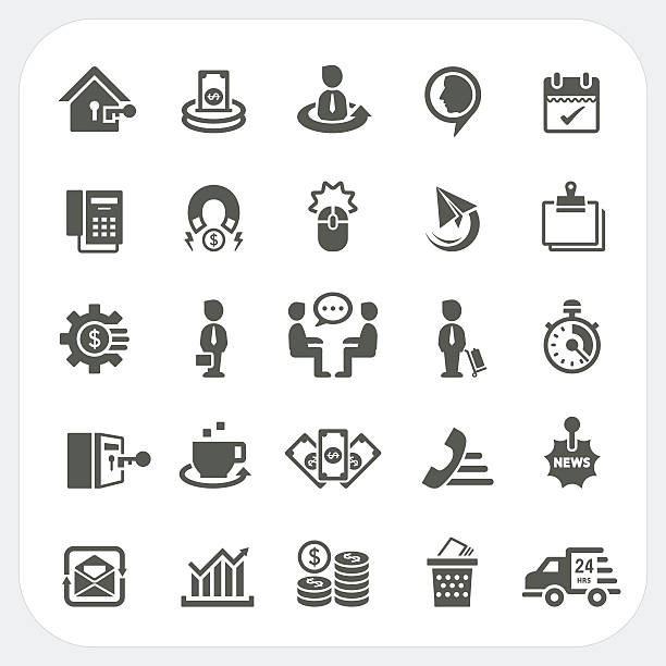 business und finanzen icons-set - am telefon grafiken stock-grafiken, -clipart, -cartoons und -symbole