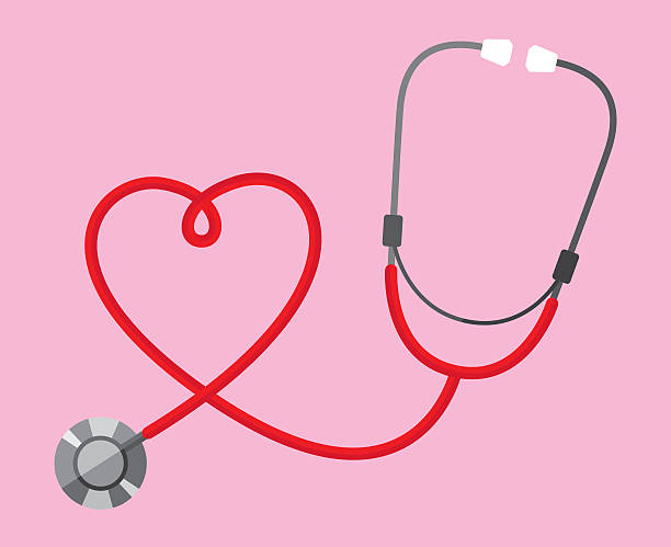 Stethoscope Heart Vector illustration of a stethoscope twisted into the shape of a heart on a pink background. cartoon of the physical fitness stock illustrations