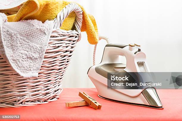 Iron And Laundry Stock Photo - Download Image Now - Appliance, Backgrounds, Blue