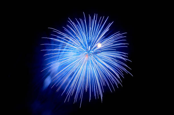 istock Flashes of blue fireworks and blue smoke 530203232