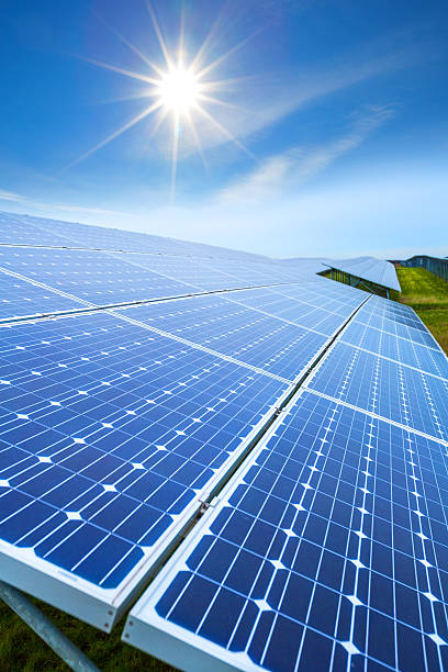 Solar panels generating clean energy stock photo