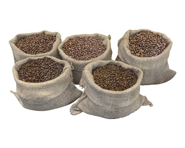 Bags with coffee on an isolated background