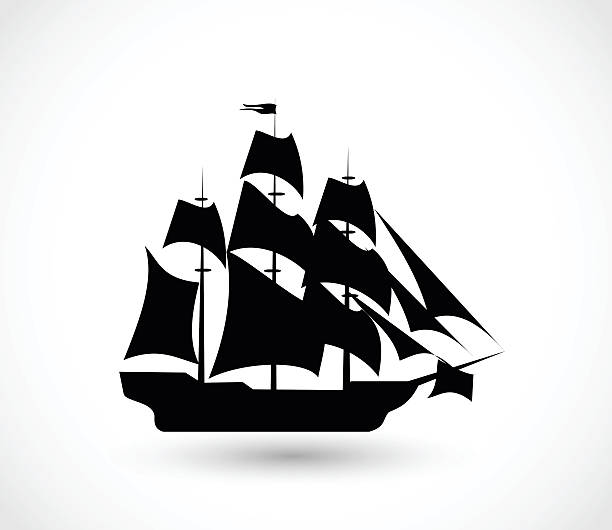 schiff symbol vektor-illustration - brigantine sailing ship old nautical vessel stock-grafiken, -clipart, -cartoons und -symbole