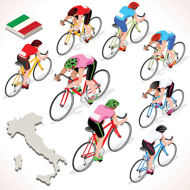 illustrazioni stock, clip art, cartoni animati e icone di tendenza di ciclista giro italia isometrici persone - clip path