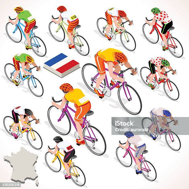 Cyclist Tour France Isometric People Stock Illustration - Download Image Now - Cycling, France, Bicycle