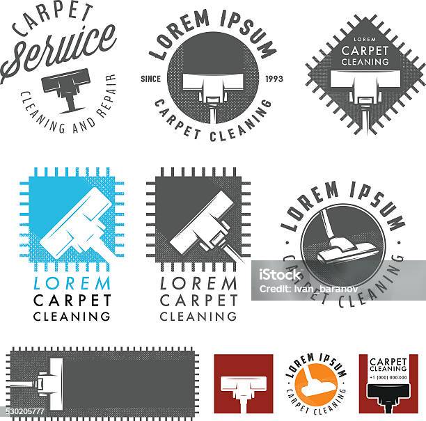 Ilustración de Conjunto De Retro Etiquetas De Limpieza De Alfombra Emblems Y Elementos De Diseño y más Vectores Libres de Derechos de Moqueta