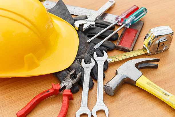 istock Closeup of assorted work tools on wood 530206005