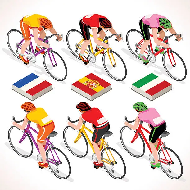 Vector illustration of Winner Cyclists Tour France Giro Italia Vuelta Espana Isometric People