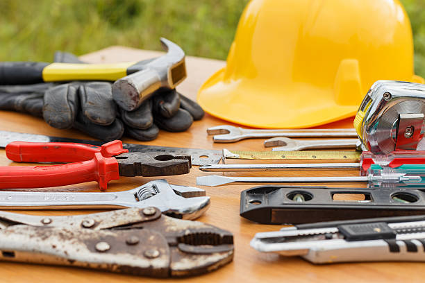 istock Closeup of assorted work tools on wood 530206947