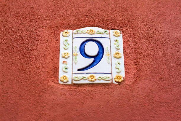 istock Number 9 Ceramic Street Address Tile, Bright Orange Wall 530207214
