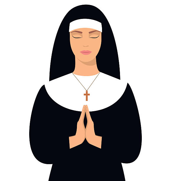 Young nun in prayer position. illustration of a young nun with eyes closed and hands folded in prayer. Young nun in prayer position. Vector illustration of woman praying nun catholicism sister praying stock illustrations