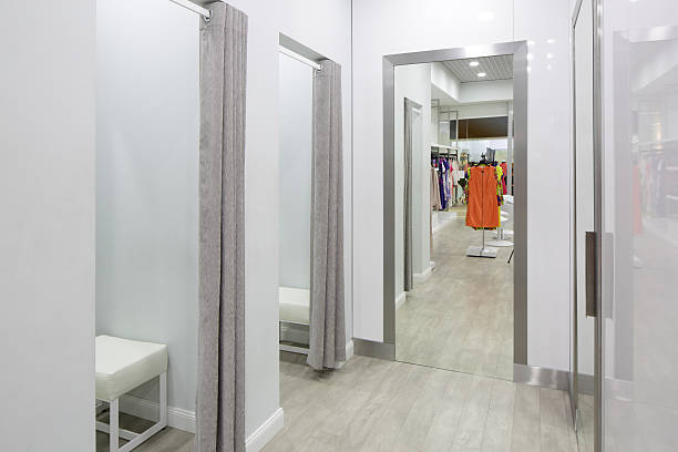 interior of dressing room at cloth store