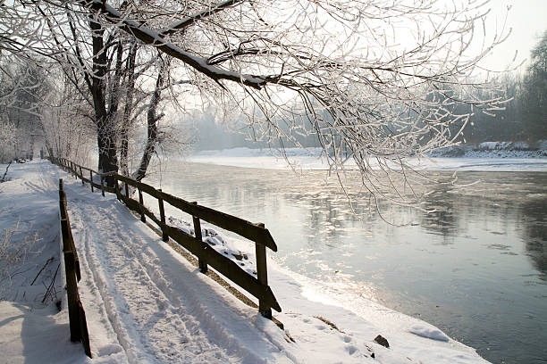 istock Snowy path along the river in winter 530225841