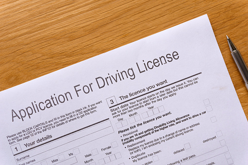 driving license application form on table