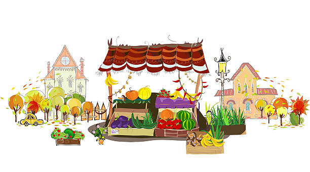Fruit and Veg shop on the city street Fruit and Veg shop on the city street tivoli bazaar stock illustrations