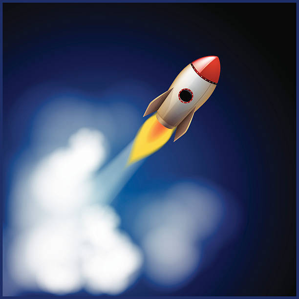Rocket fly through the clouds vector art illustration