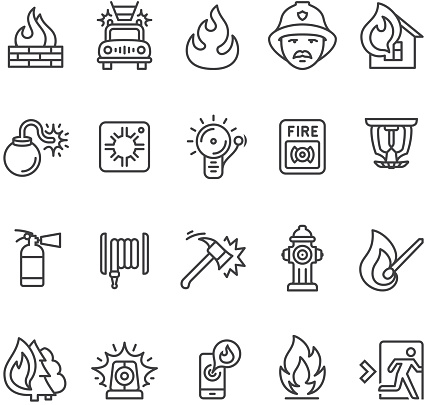 Fire alarm and fire department icons collection. 