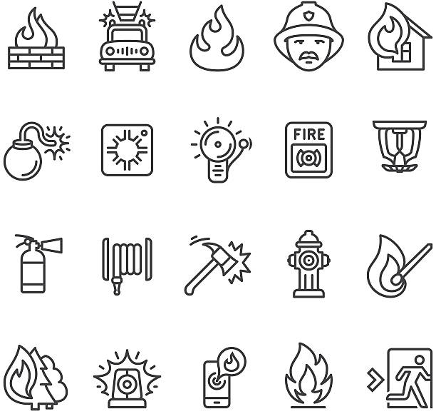 Fire alarm and department icon Fire alarm and fire department icons collection.  forest fire stock illustrations