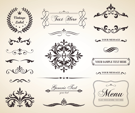 This image is a vector file representing a set of  Vintage Decorative Ornament Borders and Page Dividers. No mesh or transparencies. EPS 10 vector file.