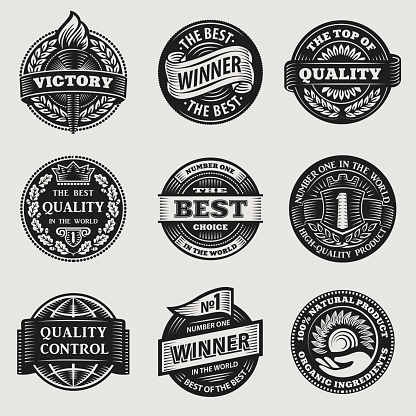 vintage signs ribbons stickers vector set