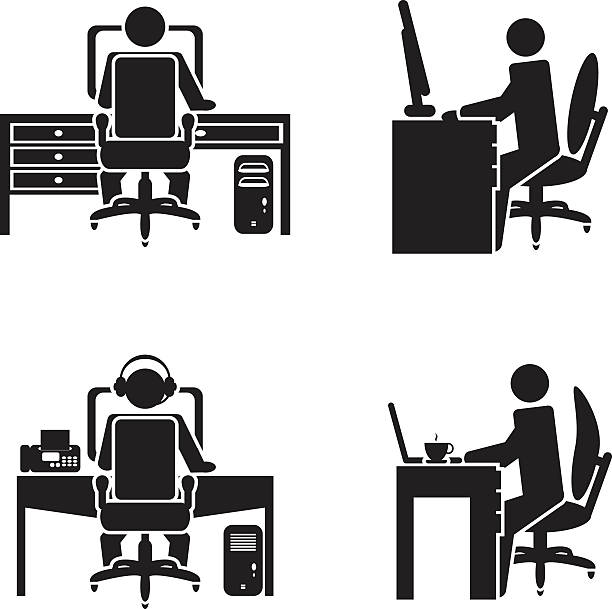 illustrations, cliparts, dessins animés et icônes de personne travaillant sur un ordinateur illustration vectorielle - symbol house computer icon icon set