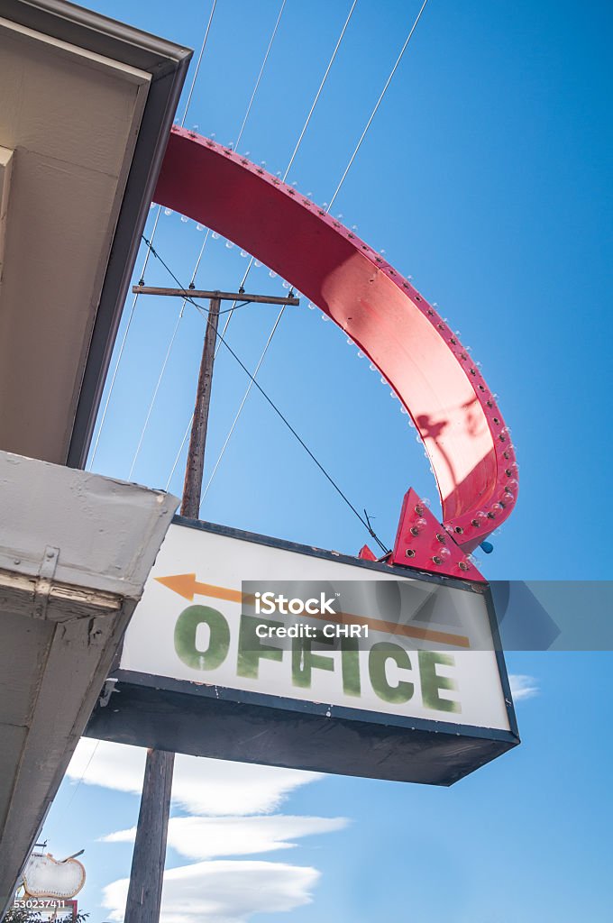 Office Sign Motel office sign in city under bluesky Building Exterior Stock Photo