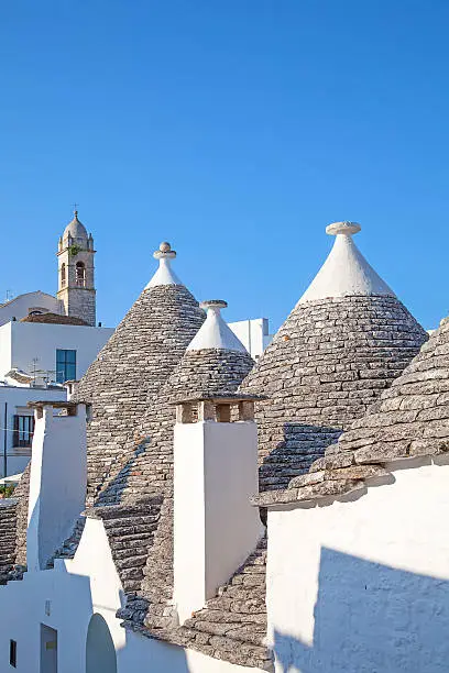 Sunset over traditional "Trulli" houses of the Apulia region